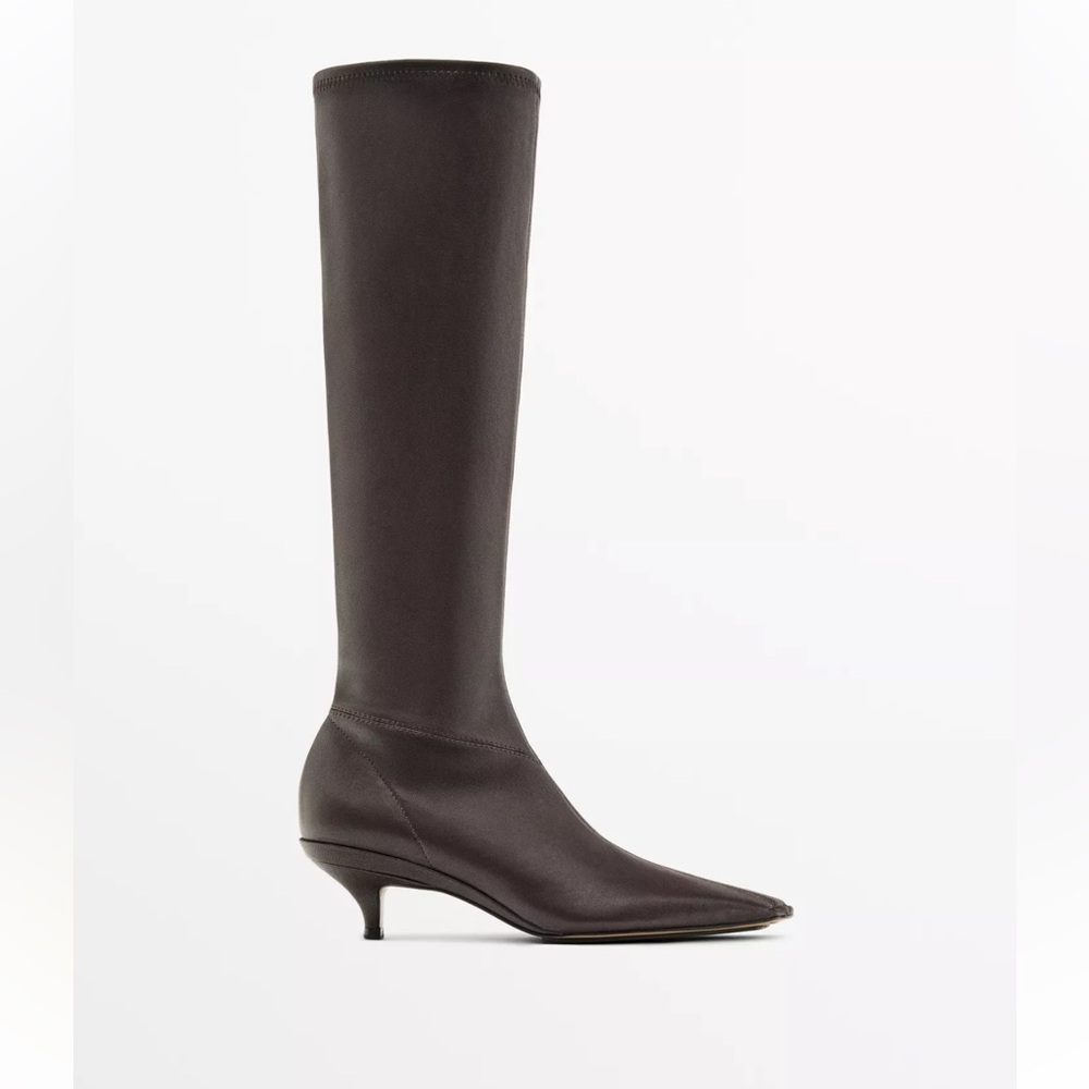 Massimo Dutti Black Tight Knee-High Kitten Heel Boot